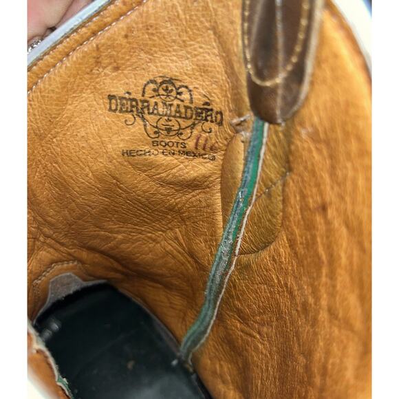 Derramadero Embroidered Western Boots Green/ Brown Leather Men 27.5 US 9.5 - Picture 7 of 10